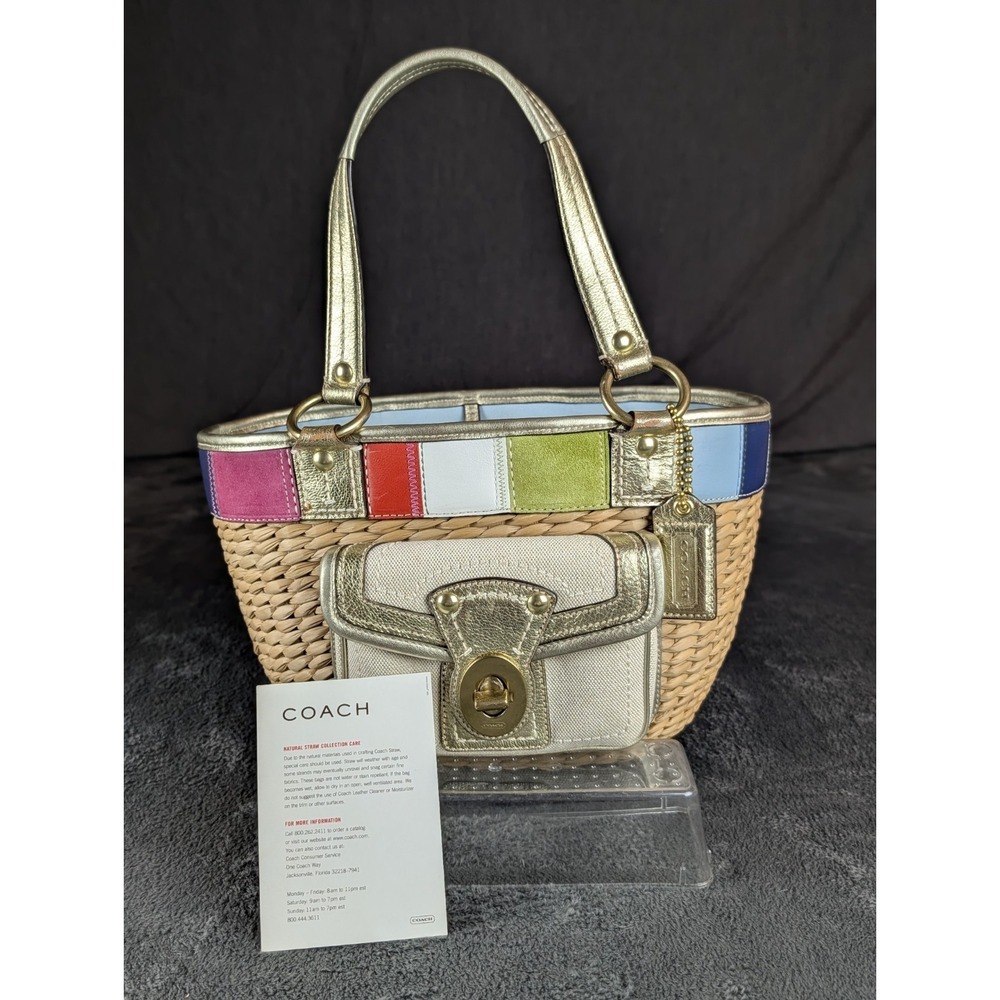 ✨ RARE Y2K Limited Edition Coach Legacy Straw Basket Bag Patchwork Beach Summer - Picture 3 of 16